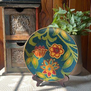 Vintage Designer Inspired Hand Painted Floral Oriental Accent Decorative Plate
